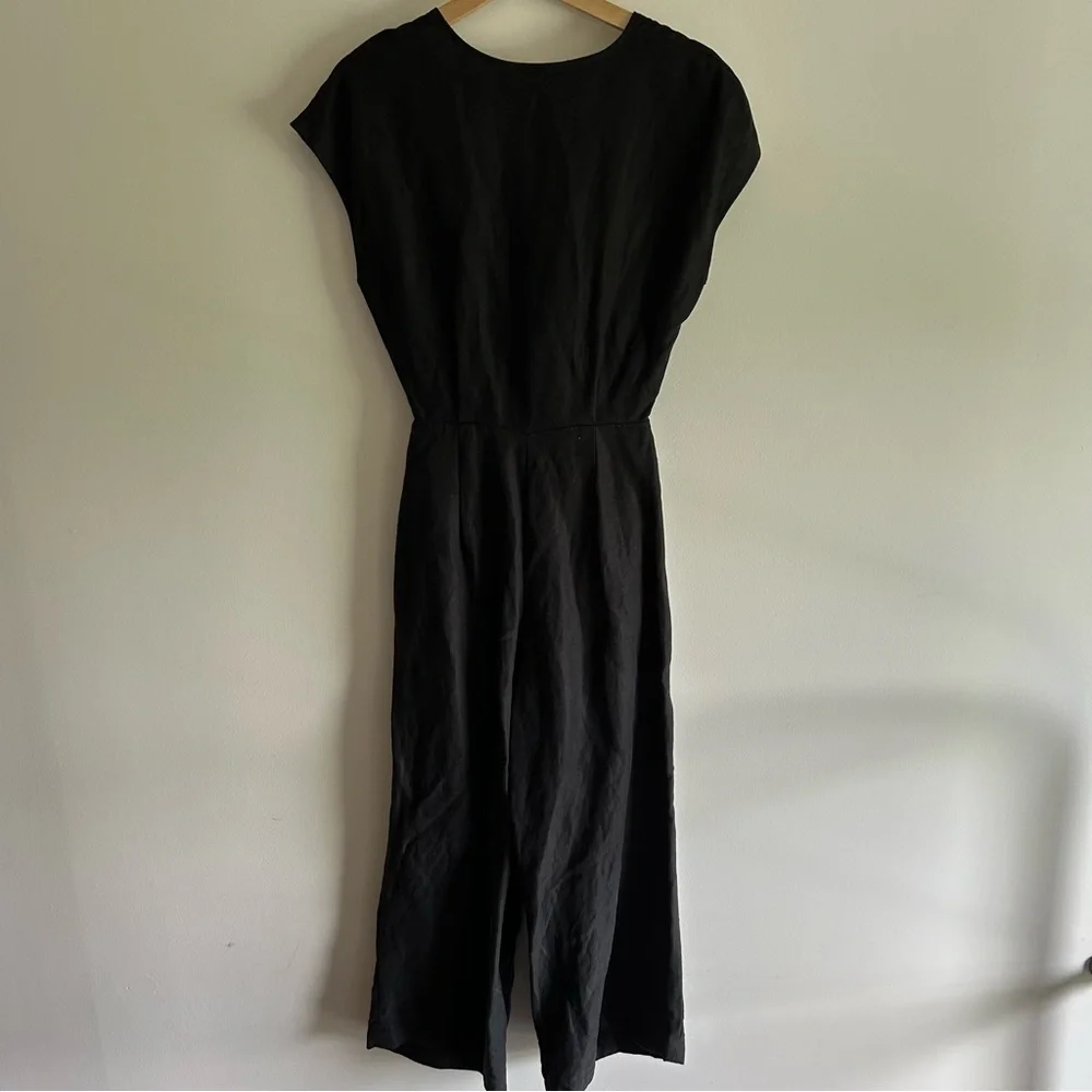 Aritzia Wilfred Ecoulement Open Tie Back Linen Jumpsuit Black sz 2